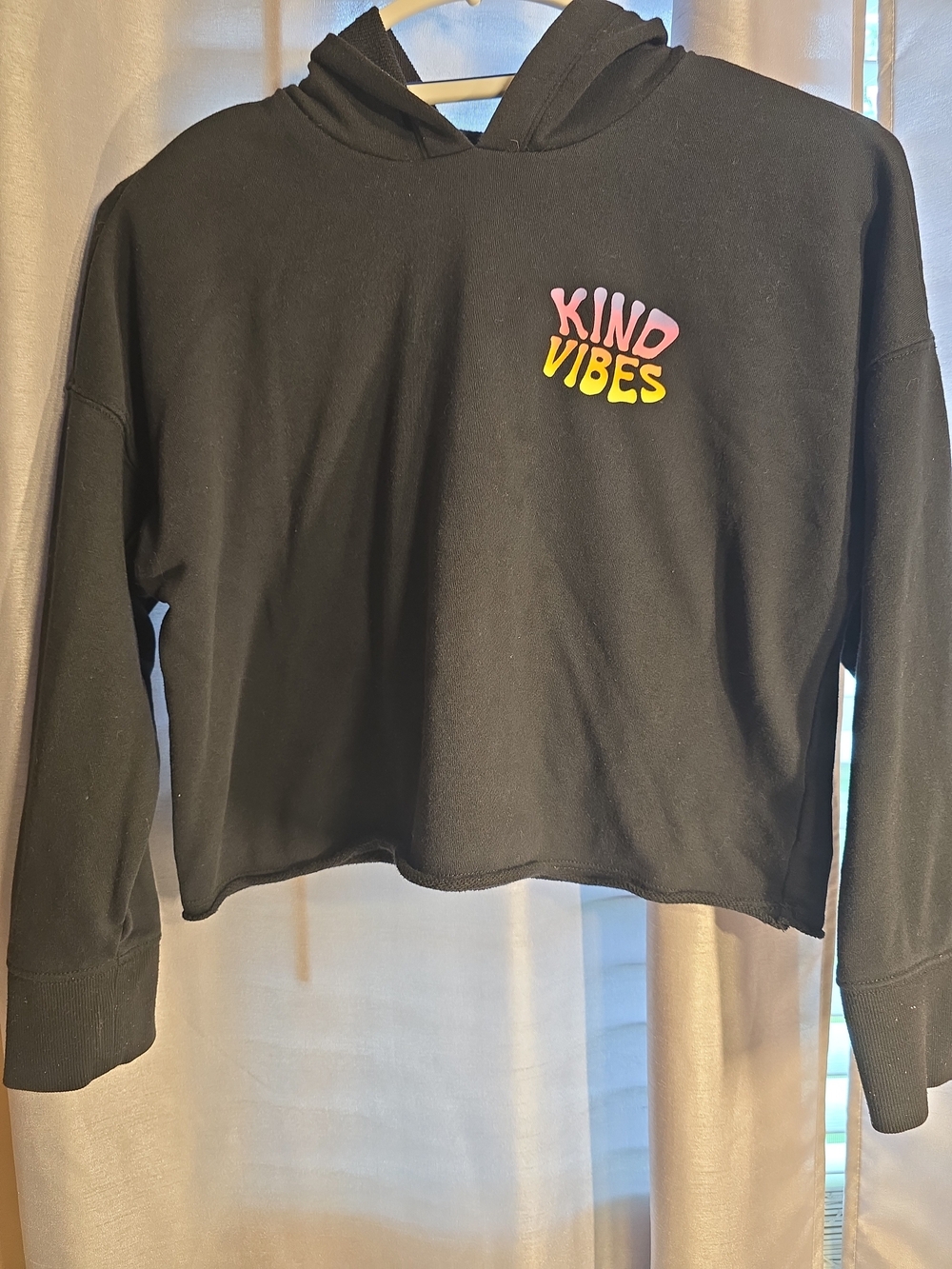 Old Navy Black Hoodie Sweatshirt with Pink & Yellow "Kind Vibes" Graphic